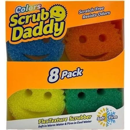 Scrub Daddy Colors 8 Pack Assorted Colors Scratch-Free Multipurpose Sponge BPA Free & Made with Polymer Foam - Stain & Odor Resistant Kitchen Dish Sponge