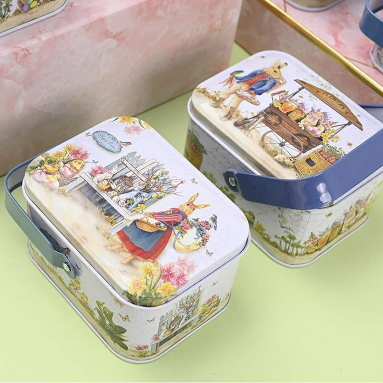 Tin Box Container Metal Tin Sundries Organizer Storage Can Slide Top  Rectangle Easter Egg Tin Box Cookie Tins for Travel Party Holiday Gifts  White 