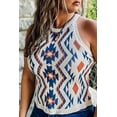 thumbnail image 1 of Women's White Aztec Geometric Print Knitted Tank Top, 1 of 11