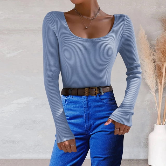 PMUYBHF Combinaison Chandail pour Femmes Couleur Unie Col en U Tricot Col Roulé Hauts S