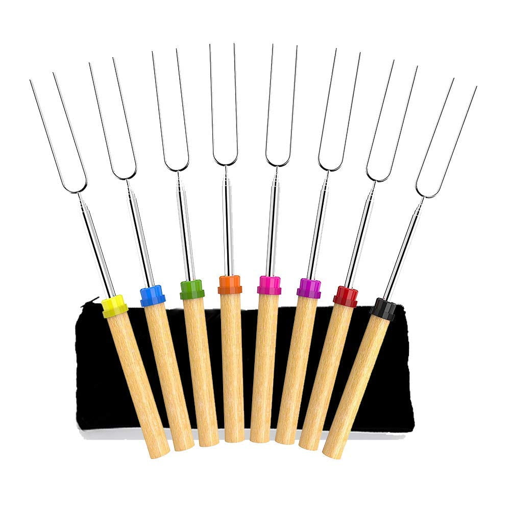 Marshmallow Roasting Sticks, 8 Pack Telescoping and Rotating Stainless Steel U Shape Barbecue