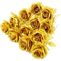 12PCS Artificial Gold Roses Flowers,Single Fake Silk Rose Flower with Short Stem Suitable for Family Wedding Party Decoration