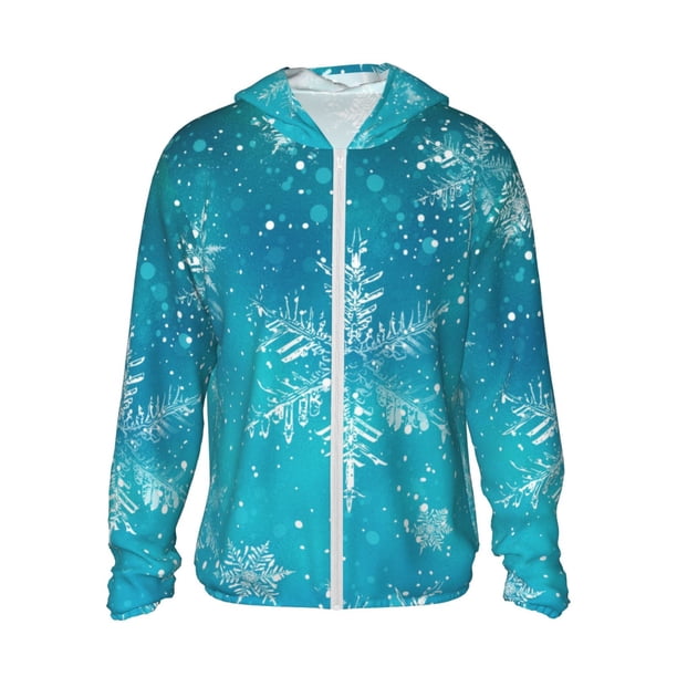 Balery Christmas Snow Sudadera ligera de manga larga con capucha y protección solar UPF 50+ para hombre y mujer, ideal para pesca y running-Small