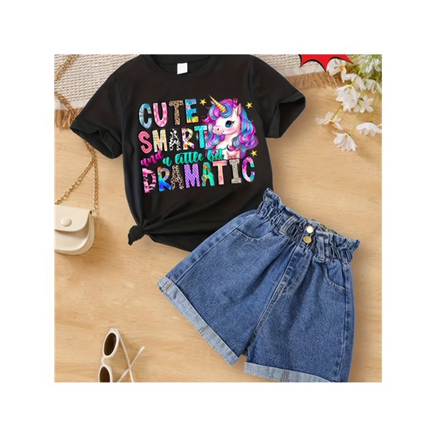 New Summer Girl CUTE SMART A LITTLE DRAMATIC Print Short Sleeved 100% Cotton T-shirt