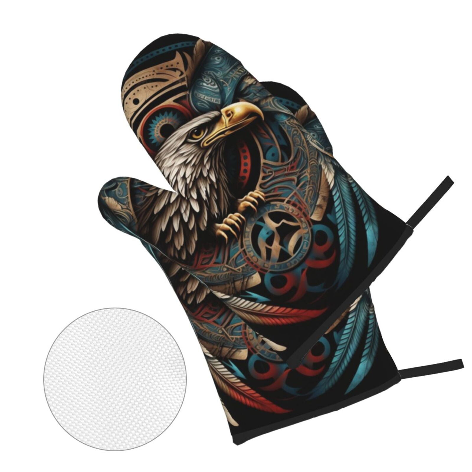 Tribal Native Eagle Symbols Black 4Pcs Oven Mitts and Pot Holders Sets Oven Kitchen Gloves Hot Pads for Cooking BBQ Baking Grilling