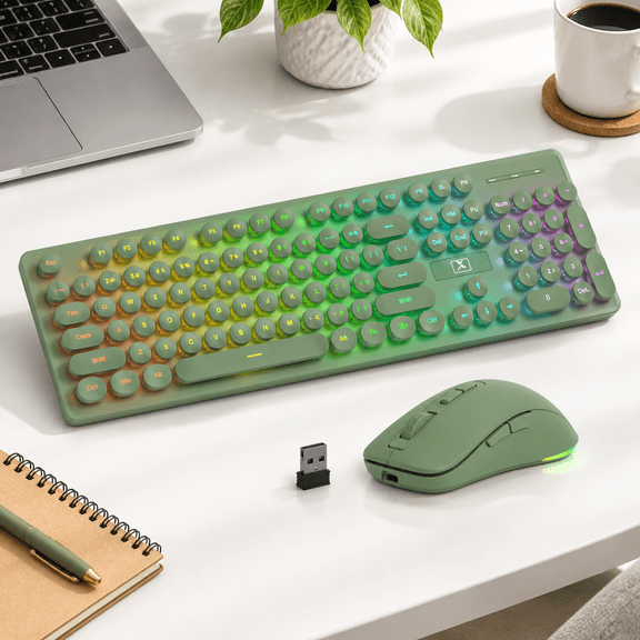 Dark Green 2.4GHz Wireless Backlit Full-Size and Mouse Combo