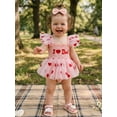 thumbnail image 6 of BemeyourBBs Newborn Baby Girls Mother's Day Father's Day Outfit Summer Romper Dress Baby Girl Clothes I Love Mom Dad Letter Heart Smocked Flying Sleeve Tulle Tutu Dress and Bow Headband Set, 6 of 9