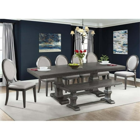 Picket House Furnishings Steele 8 Piece Extension Dining Table Set With Round Back Chairs And Bench