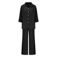 thumbnail image 5 of BLOCLOALO 2 Piece Lounge Set Long Sleeve Collared Shirts Linen Summer Loose Wide Leg Pant Matching Set Plus Size Outfits Button Down Shirts Trendy Business Sets Comfortable Lounge Sets Black L, 5 of 7