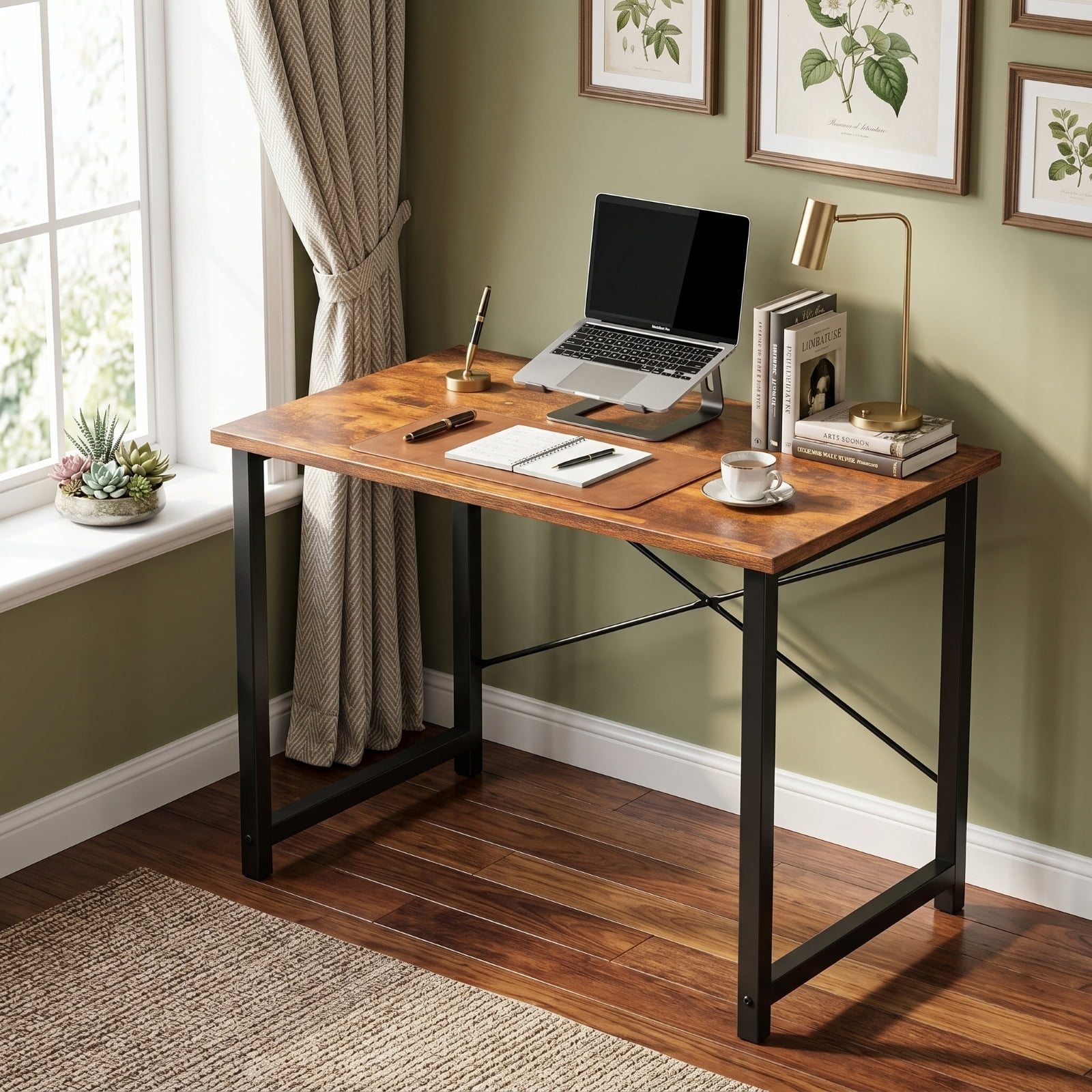 Kelno 31.5 Inch Computer Desk Home Office Writing Study Desk Gaming Table，Rustic Brown