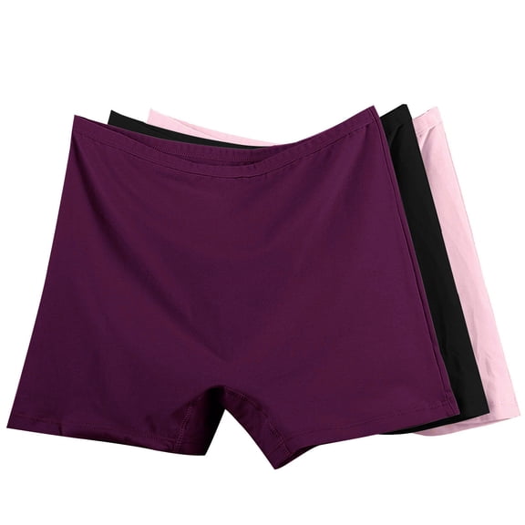 Alkepwun Boxer Briefs Women 3PC Solid Color High-Waisted Plus Size Cotton Breathable Comfort Underwear Full Coverage Anti Chafing Shorts for Under Dresses