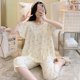 thumbnail image 1 of Pijama de seda de algodón de manga corta de verano para mujer, estilo occidental, fino, con aire acondicionado, ropa de casa, traje de seda de algodón para estudiantes dulces para niñas, 1 of 6