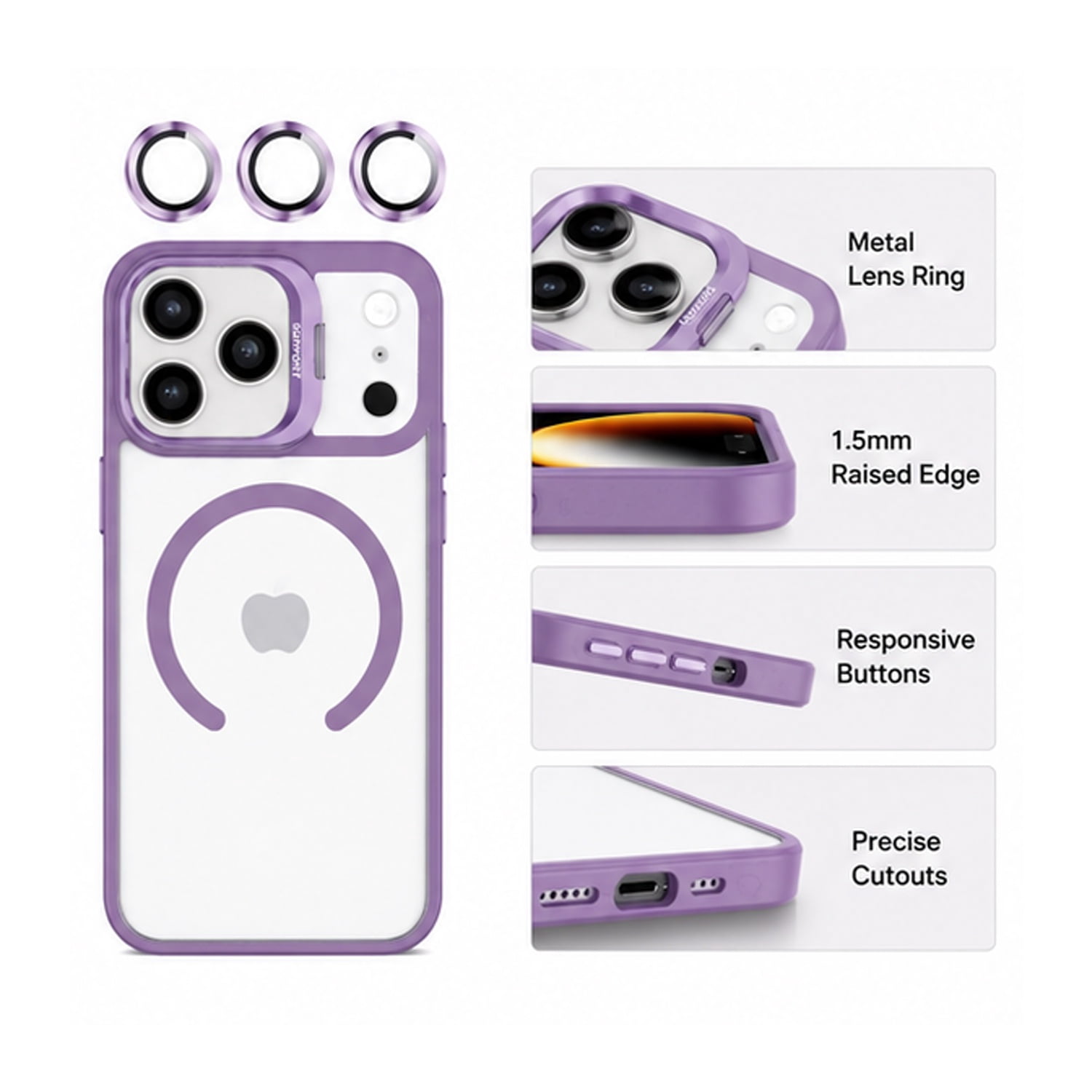 Thin Clear Shockproof Case with Camera Cover for iPhone 17 Pro Max - Light Purple