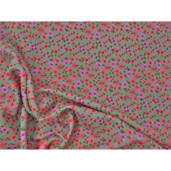 Bullet Printed Liverpool Textured Fabric Stretch Sage Green Pink Red Floral Q43
