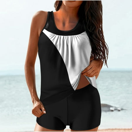 LEBONYARD Women s Two Piece Swimwear Mesh Cover Up Bikini Set Beach Party Women Plus Size Print Bowknot Set Two-Piece Swimsuit Swimwear Shorts Black S