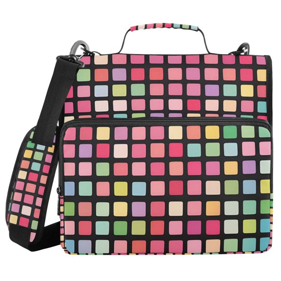 FORMRS Zipper Binder with Shoulder Strap 2-inch Ring 500 Sheet Capacity File Bag, Colorful Block Pattern