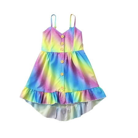 

IROINNID Toddler Girls Pretty Rainbow Multi color Button Slip Dress