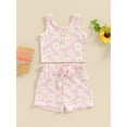 thumbnail image 3 of Suealasg 2Pcs Toddler Baby Girls Clothes Flower Print Sleeveless Crew Neck Tank Top and Elastic Shorts 6M 1T 2T 3T 4T Kids Girls Summer Outfits Set, 3 of 8