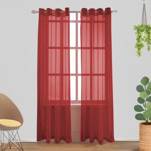 Harper Solid Sheer Voile Grommet Window Panel, Burgundy, 54x84 Inches