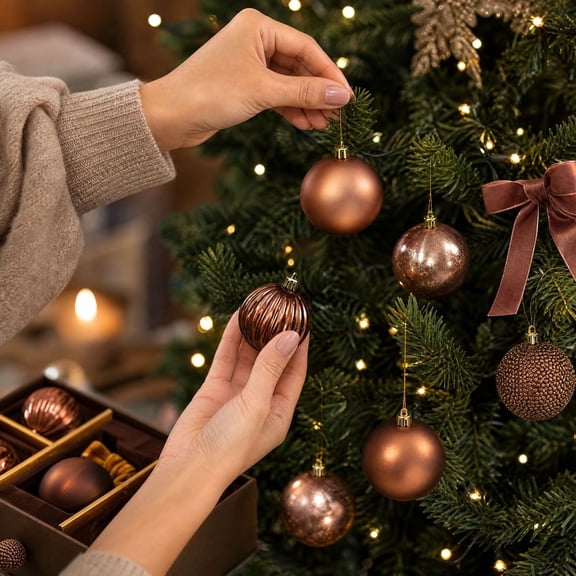 ANMUYUM Vintage Brown Christmas Ball Set,Shatterproof Xmas Tree Baubles with Mixed Texture,Hanging Ornaments for Indoor Holiday Home Decor,No Gift Box(Brown 7.87in)