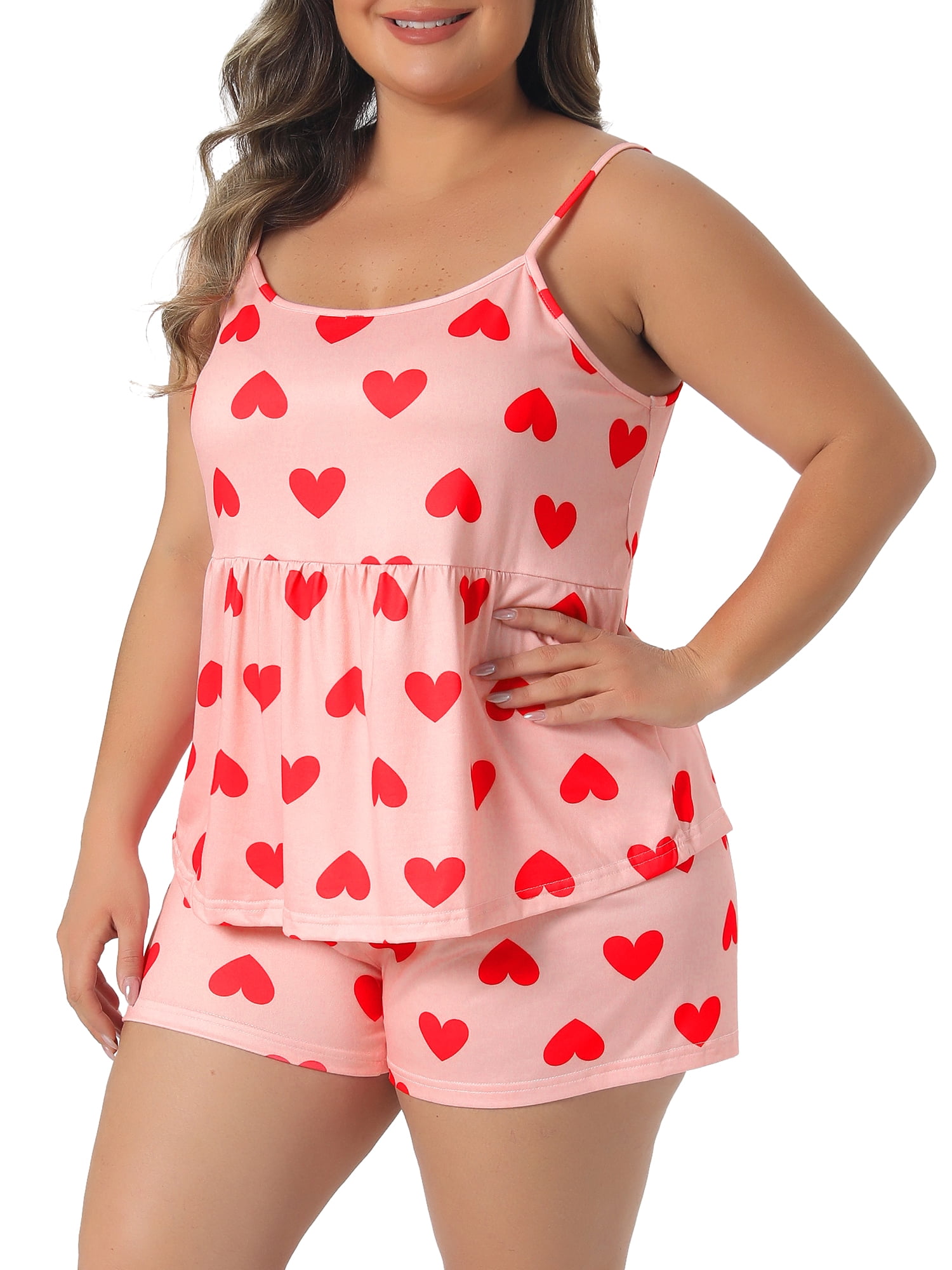 DARING DIVA Women's Plus Sleepwear Cami Shorts Set Cute Lingerie L Pink
