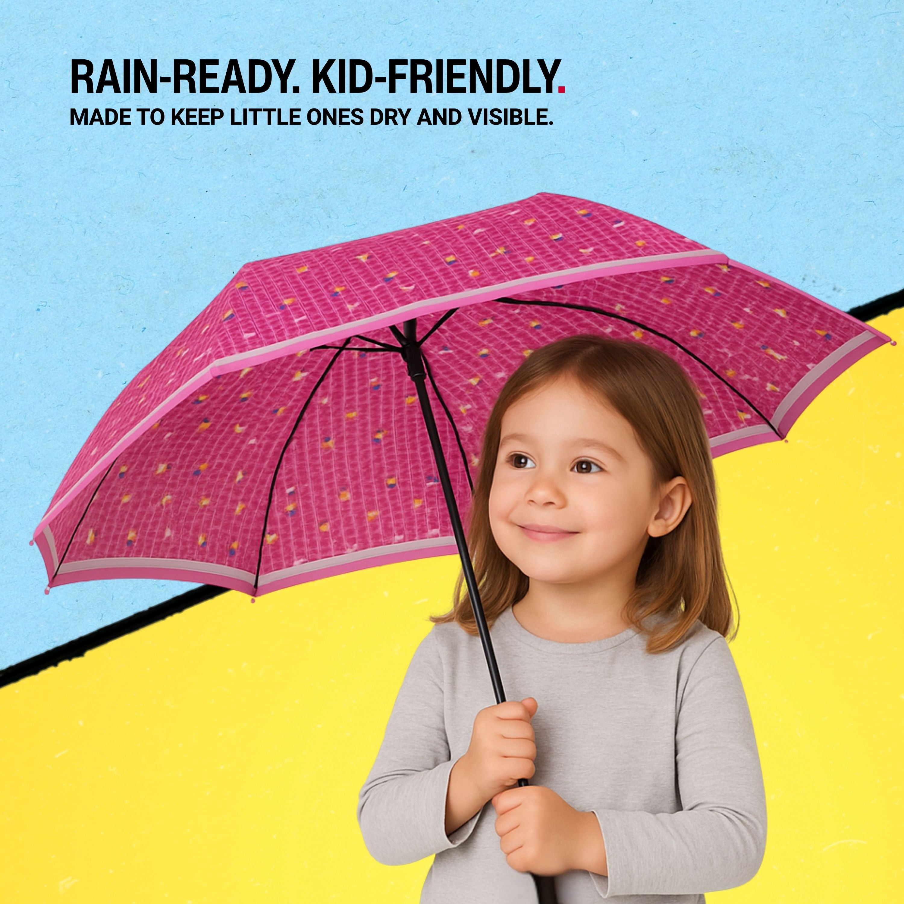Knirps Triple Pink Rookie Manual Rain Umbrella for Elementary and Middle School Kids – 35.4" Canopy with Reflective Safety Stripe, Lightweight Design, Wind Tunnel Tested, Carrying Case Included