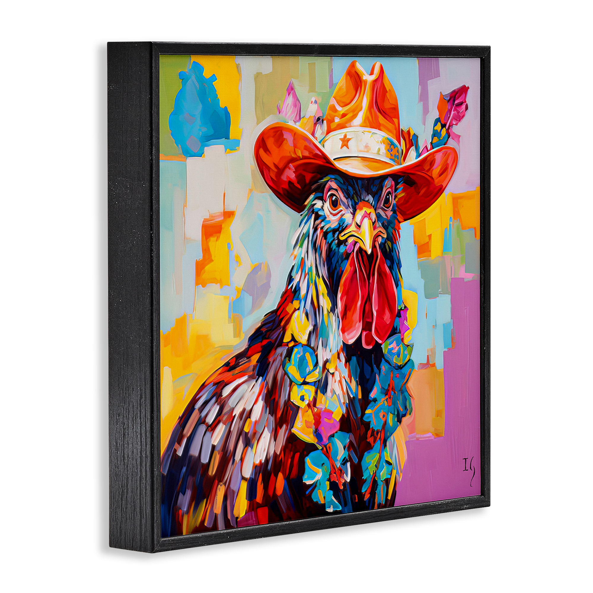 Stupell Industries Modern Cowboy Rooster Animals & Insects Painting Black Framed Art Print Wall Art, 24 x 24