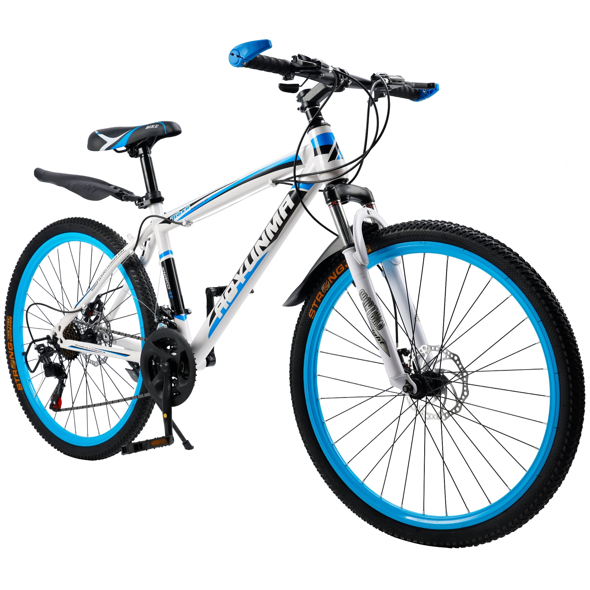 26" Mountain Bike for Men/Women, 24 Speed Shimano Twist Shifting, Front Suspension, Comfort Saddle Red/White/Blue/Green