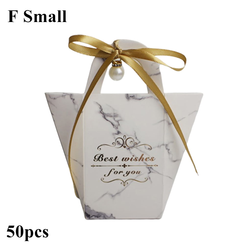 50X Wedding Party Cake Gift Candy Ribbon Decor Box Pillow Shape favor Gift Box J 