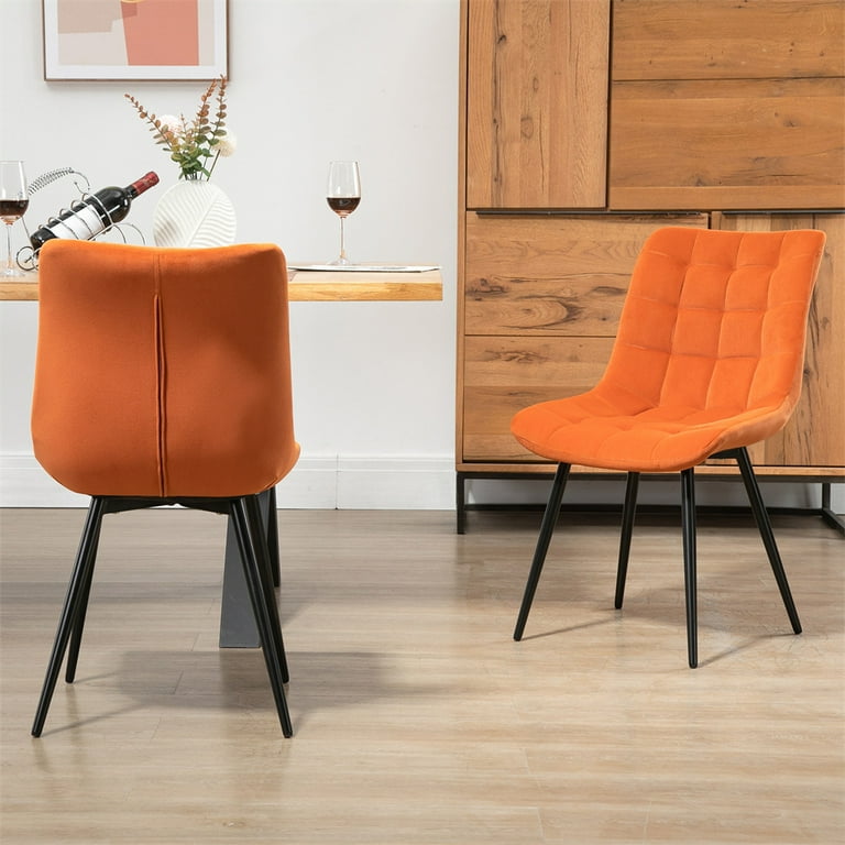 Dining Chairs Modern PU Leather Upholstered Dining Room Chairs with Black Metal Legs and Square Grid Back Comfy Tufted Armless Side Chair Bar Chairs