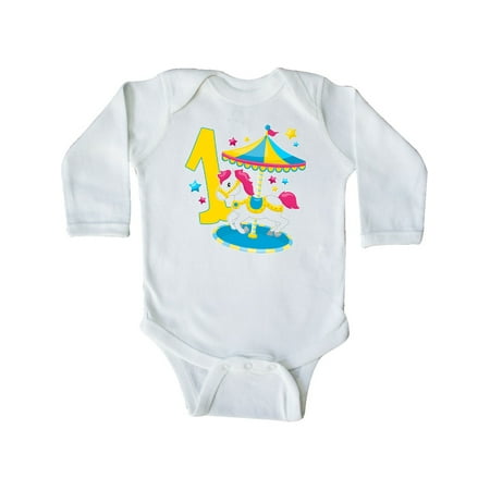 

Inktastic First Birthday Pony Merry Go Round Gift Baby Boy or Baby Girl Long Sleeve Bodysuit