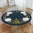 thumbnail image 2 of Navy Blue Winter Holy Nativity Round Tablecloth Farmhouse Table Cover with Elastic Edge Washable Fitted Table Cloth for Kitchen Patry Outdoor Decor Fits 45"-50", Medium, 2 of 4