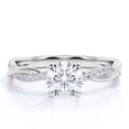 thumbnail image 1 of JeenMata Anillo de Compromiso con Punta de Catedral de 1 Quilate con Moissanita Redonda, Medio Pavé, Caña Retorcida Infinita, Enchapado en Oro Blanco de 18 K sobre Plata, 1 of 7