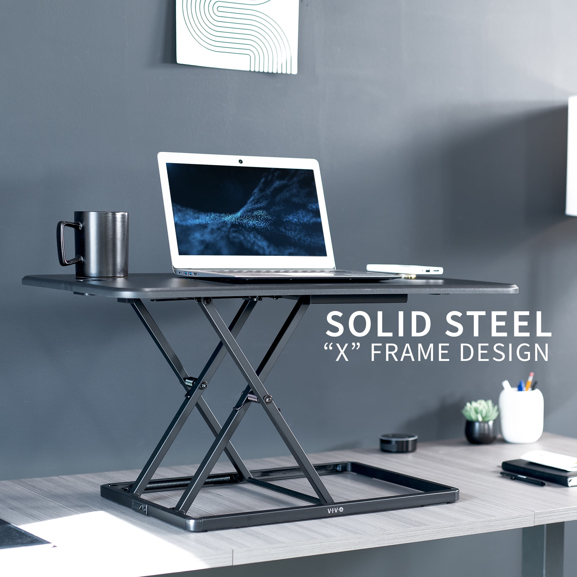 VIVO Black Ultra Slim 32" Desktop Converter, Sit Stand Tabletop Monitor Riser