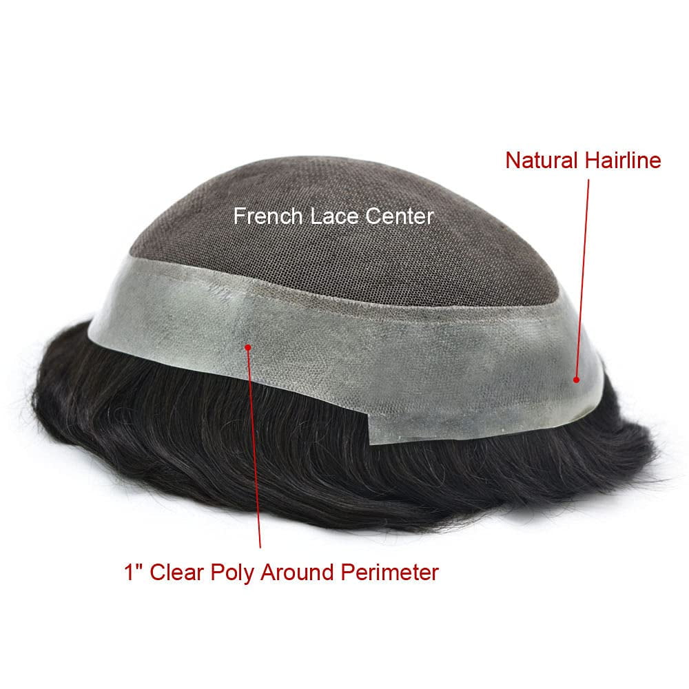 LYRICAL HAIR Lace Center Toupee for Men Human Hair Replacement System Transparen French Lace with PU Around Mens Toupee Hair Pieces Wig Black Brown Blonde Gray Hair