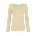 thumbnail image 5 of Womens Long Sleeve Shirts Fall Fashion Crop Tops Basic Layer Slim Fit Y2K Clothes 02-Beige M, 5 of 5