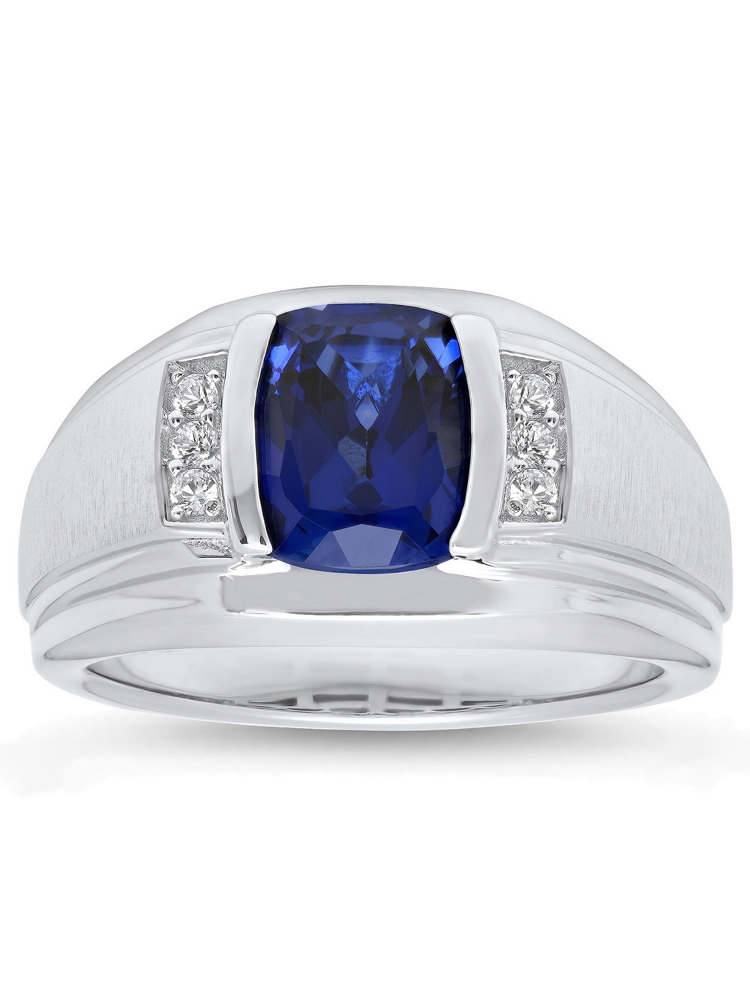 Men s .925 Sterling Silver With Created Blue Sapphire and Simulated Diamonds Ring Walmart