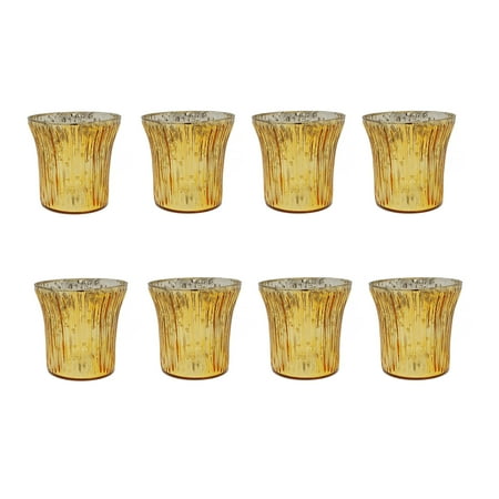 Mercury Glass Table Decorations Gold Tealight Textured Glass Votive Candle Holder Set of 8 Antique Mercury Finish Evening Wedding Parties Home Decor Table Decoration Gift by MystiqueDecors ()
