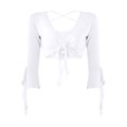 thumbnail image 4 of Kaerm Women Ballet Wrap Top Belly Dance V Neck 3/4 Sleeve Self Tie Shrugs Cardigan Top White One Size, 4 of 7