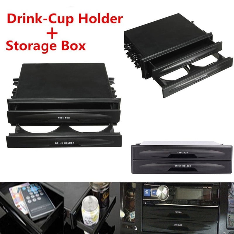 Car Auto Single Din Radio Pocket Black Universal Cd Radio Pocket Drink Cup Holder Storage Box