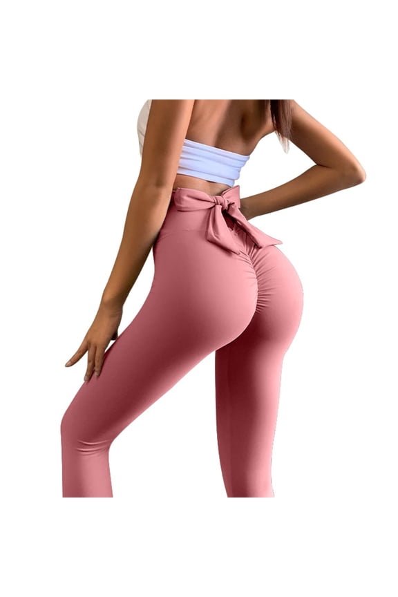 High Waist Bow-Tie Yoga Pants for Women, Buttery Soft Peach Lift Leggings, Scrunch Butt Seamless Workout Tights, Stretchy Slimming Gym Activewear