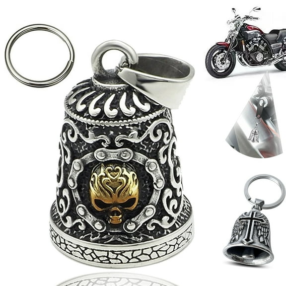 Guardian Bells for Motorcycle Rider Bikers,Motorcycle Bell Cross Key Chain,Punk Biker Style,Luck Angel Gremlin Keychains for Gifts (H30)