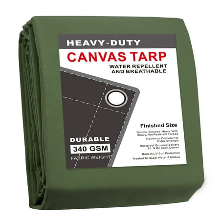 Cartman Canvas Tarp 8 x10 Heavy Duty Canvas Tarpaulin with Rustproof Grommets for Industrial & Commercial Use Olive Drab Finished Size 8 x 10 feet