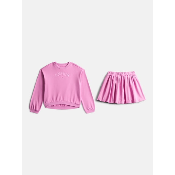 Wonder Nation Little Girls Fleece Top and Bubble Skirt Set, Sizes 4-10, 2-Piece