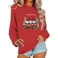 thumbnail image 5 of SYMOID Womens Christmas Sweatshirt - Red Retro Gnome & Red Truck Graphic Crew Neck, 100% Polyester Relaxed Fit Festive Holiday Sweatshirt XS-XL,Size XL, 5 of 6