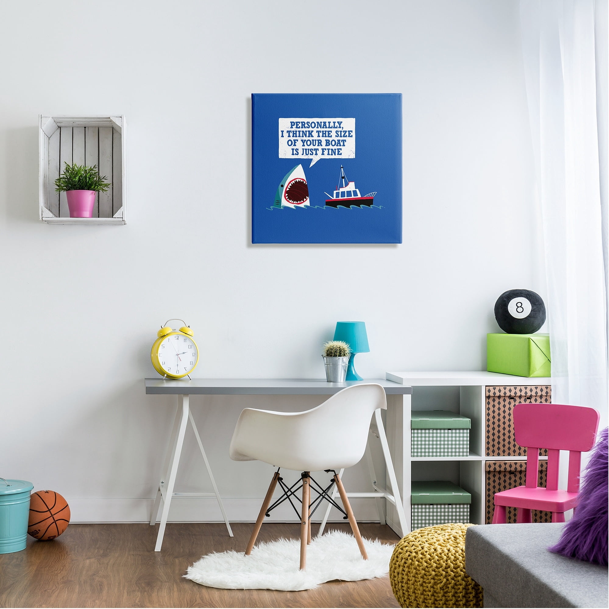 Stupell Industries Silly Shark Eating Boat Ship Blue Ocean Waves Canvas Wall Art, 24 x 24, Design by Michael Buxton