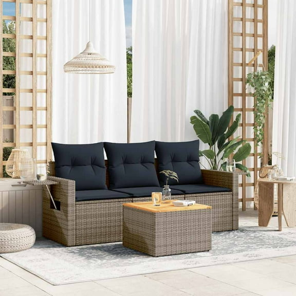 vidaXL 4 Piece Patio Sofa Set with Cushions Gray Poly Rattan