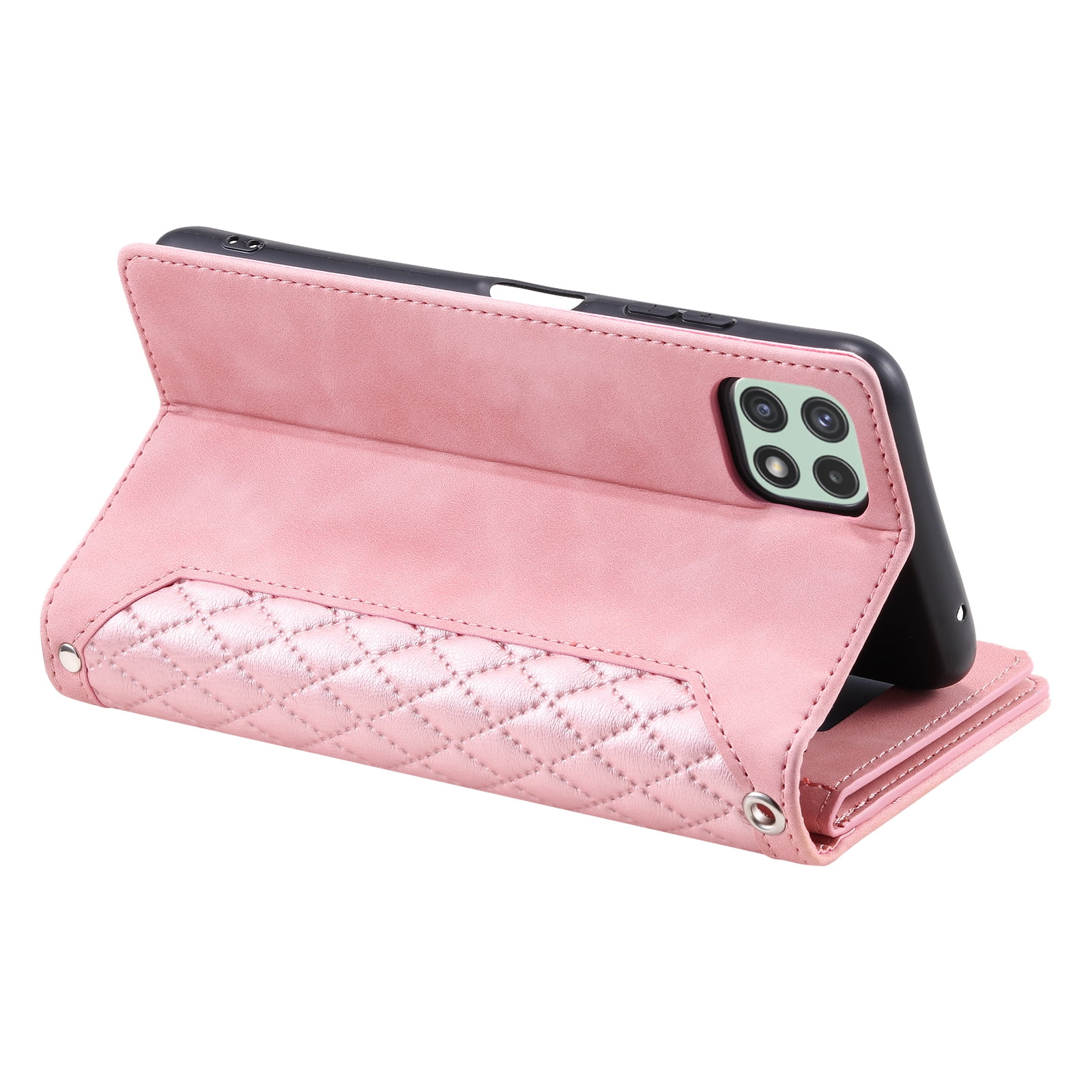 Wallet Case for Samsung Galaxy A12 5G (6.5 Inch) with Kickstand Card Slots Wrist Strap Case, Magnetic Shockproof Flip Phone Cover for Samsung Galaxy A12 5G,Rosegold