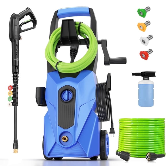 5000PSI Electric Pressure Washer，2025 New Power Washer with 33FT Resistant Extension Pressure Washer Hose, 4 Nozzles, Professional Powerwashers for Home/Car(Blue)