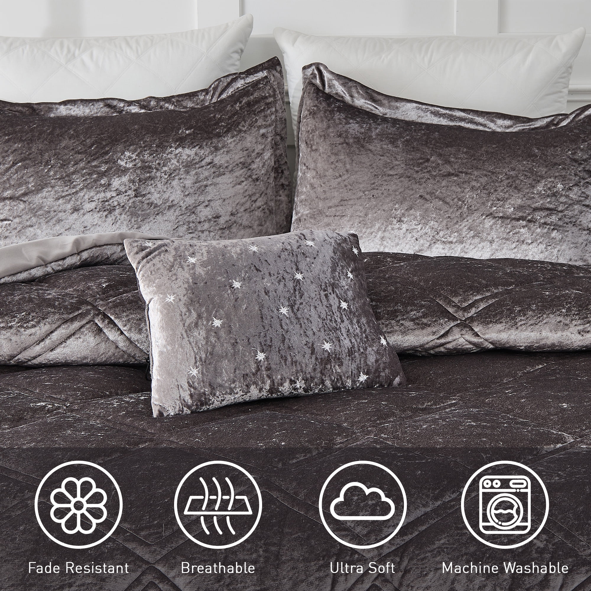 Regency Heights King/Cal King Size Comforter Sets, Velvet Bedding Comforter Set for All Seasons, Grey Bedding Set with Decor Pillow